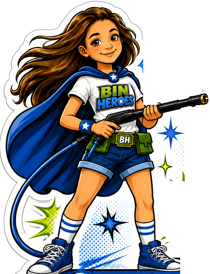 Illustration of Ruby with her battery-powered pressure washer